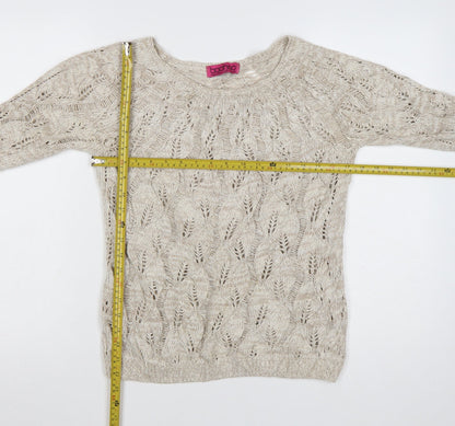 Boohoo Women Beige Open-Knit Cotton Acrylic Jumper Size M