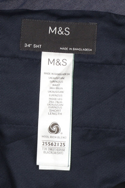 Marks and Spencer Men's Black Wool Blend Formal Dress Trousers 34W 29L