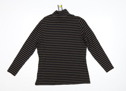 Marks and Spencer Womens Black Striped Roll Neck Long Sleeve Cotton Top Size 16