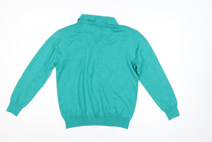 Poppy Womens Green Collared Long Sleeve Wool Blend Jumper Size 12