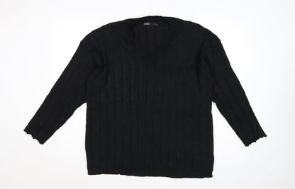 Lama Women's Black Polyester V-Neck Knit Pullover Jumper Size M