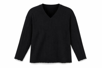 Lama Women's Black Polyester V-Neck Knit Pullover Jumper Size M