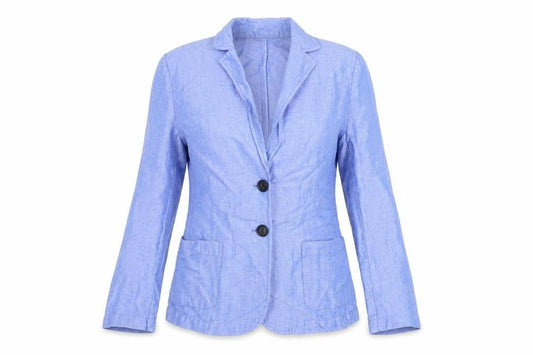 Marks and Spencer Women Blue Linen Blend Petite Two-Button Blazer Size 8