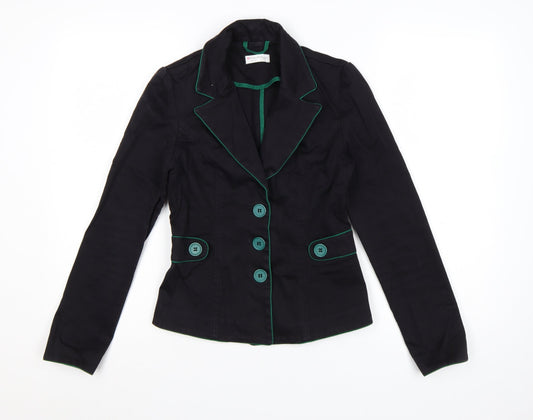 Additional front view of Miss Selfridge Women Black Blazer UK 10 Tailored Cotton Jacket