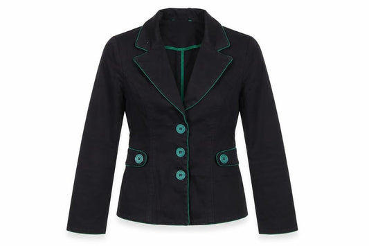 Front view of Miss Selfridge Women Black Blazer UK 10 Tailored Cotton Jacket