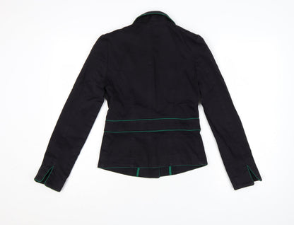 Miss Selfridge Women Black Blazer UK 10 Tailored Cotton Jacket