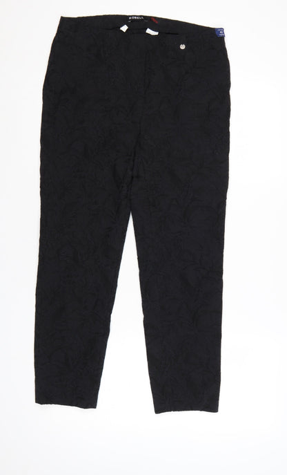 Robell Womens Black Size 16 Straight Trousers Cotton Blend Textured