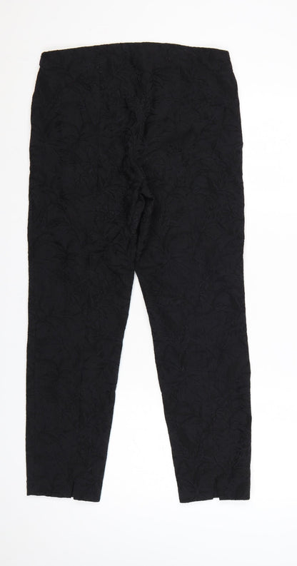 Robell Womens Black Size 16 Straight Trousers Cotton Blend Textured