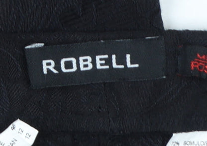 Robell Womens Black Size 16 Straight Trousers Cotton Blend Textured