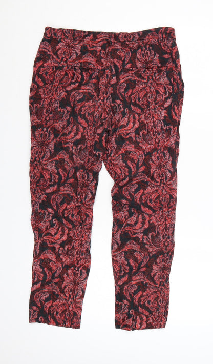 H&M Womens Red Floral Slim Cropped Trousers Size 8