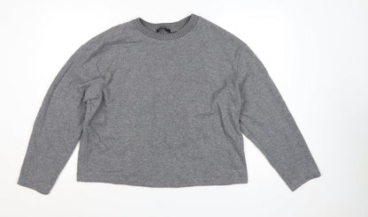 Stradivarius Women’s Grey Cotton Blend Crew Neck Jumper Size L