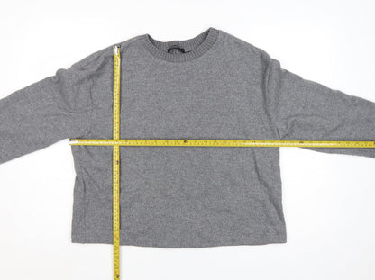 Stradivarius Women’s Grey Cotton Blend Crew Neck Jumper Size L