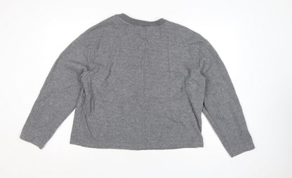 Stradivarius Women’s Grey Cotton Blend Crew Neck Jumper Size L