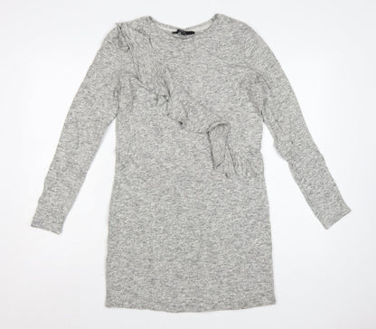 Next Women’s Grey Long Sleeve Ruffle Knit Sweater Dress Size 8