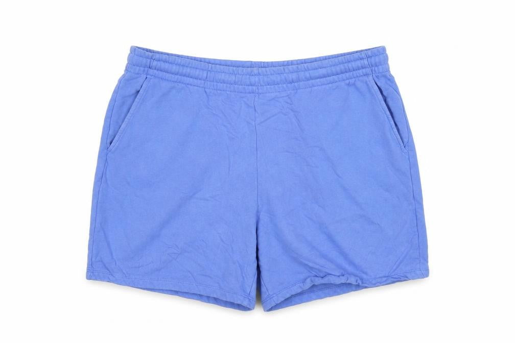 Front view of ASOS DESIGN men’s blue l sweat shorts elastic waist cotton casual