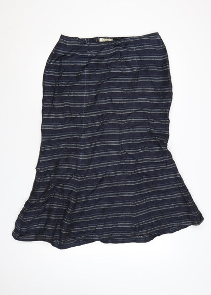 Kaliko Women's Blue Striped Linen Blend Midi Flare Skirt Size 14