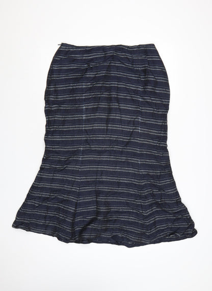 Kaliko Women's Blue Striped Linen Blend Midi Flare Skirt Size 14