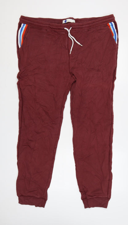 Boden Men Red XL Cotton Jogger Trousers with Stripe Detail