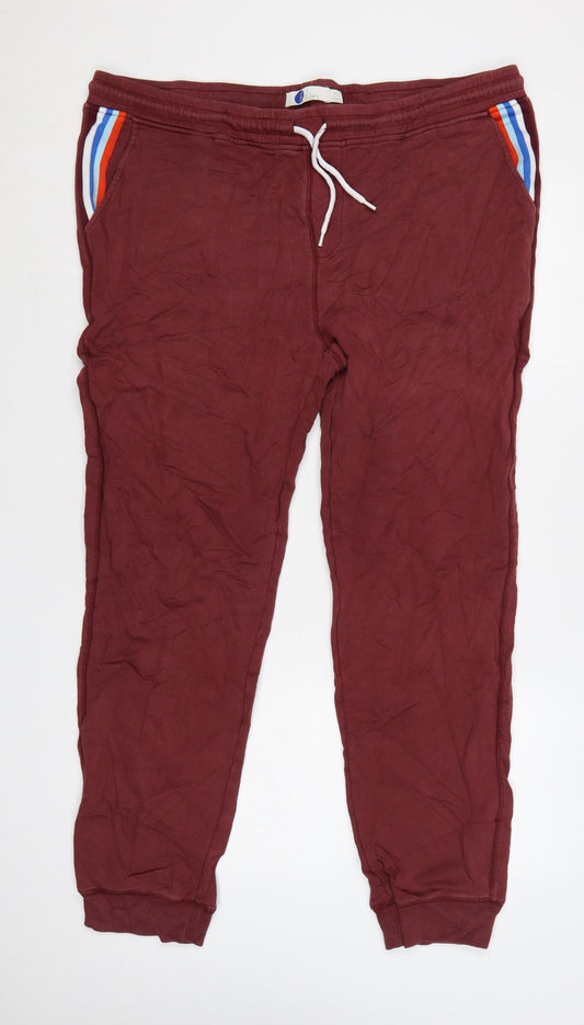 Boden Men Red XL Cotton Jogger Trousers with Stripe Detail