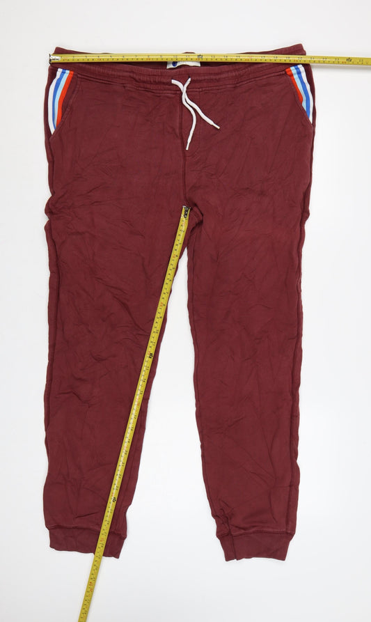 Boden Men Red XL Cotton Jogger Trousers with Stripe Detail