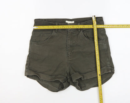 H&M Women's Green High Rise Cotton Blend Hot Pants Shorts Size 10
