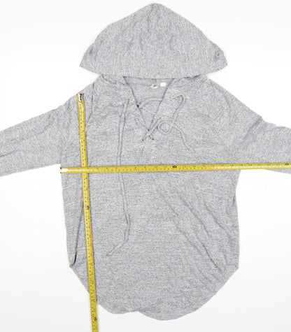 GAP Womens Grey XS Lace-Up Hoodie Pullover Long Sleeve Top
