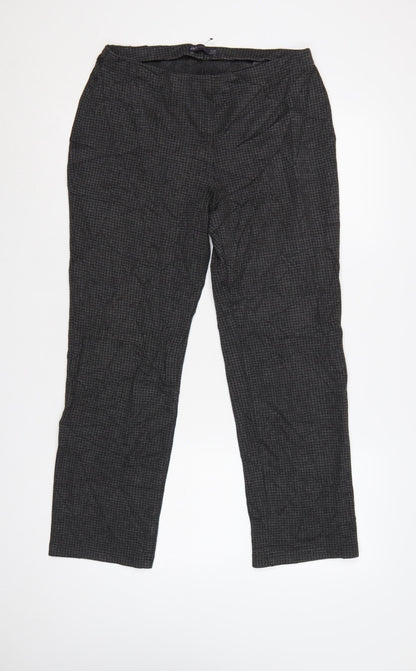 Marks and Spencer Women Grey Check Stretch Straight Trousers Size 12