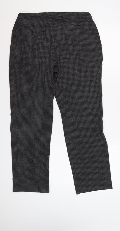 Marks and Spencer Women Grey Check Stretch Straight Trousers Size 12