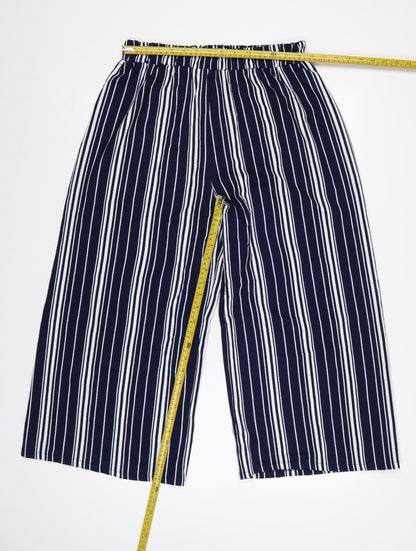 Izabel London Womens Navy Striped Wide-Leg Cropped Trousers Size 14 XL