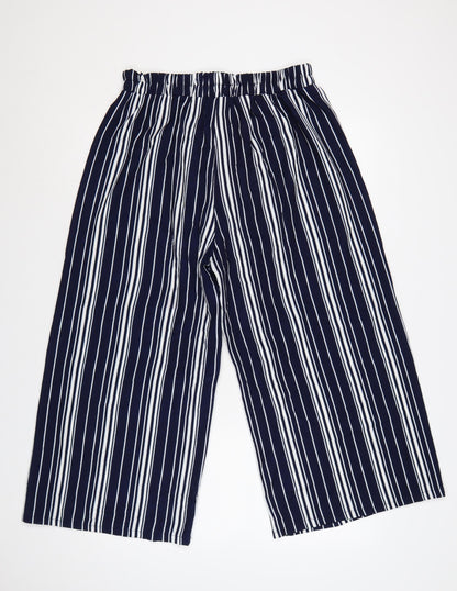 Izabel London Womens Navy Striped Wide-Leg Cropped Trousers Size 14 XL