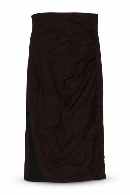 Zara Women Brown Linen Blend Midi Sheath Dress XS