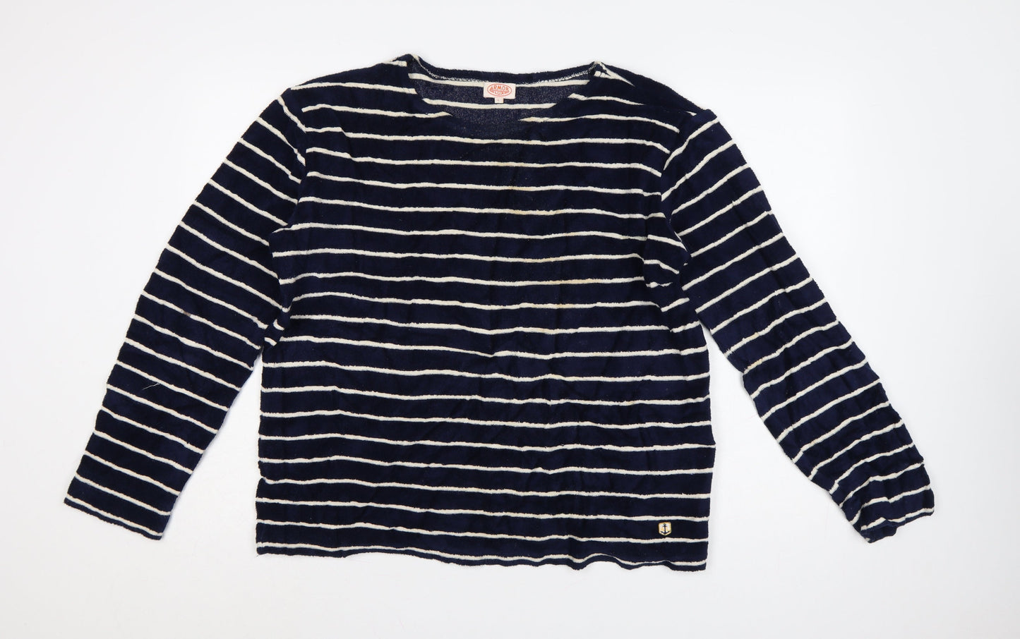 Armor Lux Women Navy White Striped Pullover Sweatshirt L Cotton Blend