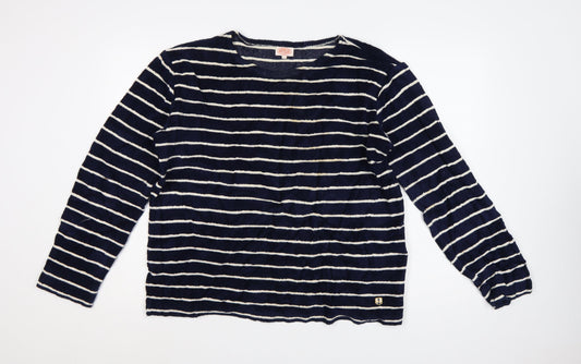 Armor Lux Women Navy White Striped Pullover Sweatshirt L Cotton Blend