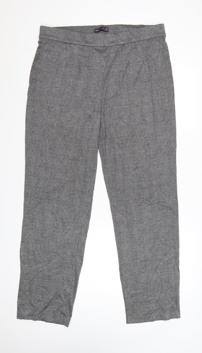 Marks and Spencer Women Grey Check Long Trousers Size 18 Polyester Blend