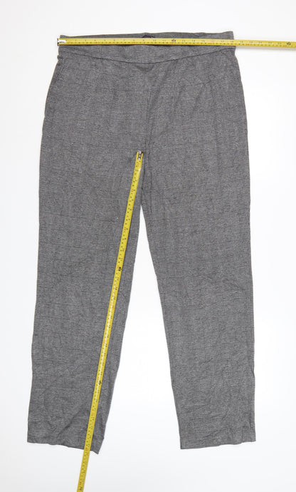 Marks and Spencer Women Grey Check Long Trousers Size 18 Polyester Blend