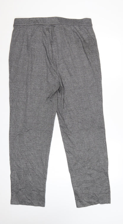 Marks and Spencer Women Grey Check Long Trousers Size 18 Polyester Blend