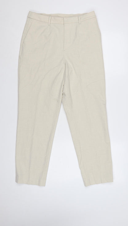 UNIQLO Women Beige Cropped Trousers M Polyester Blend