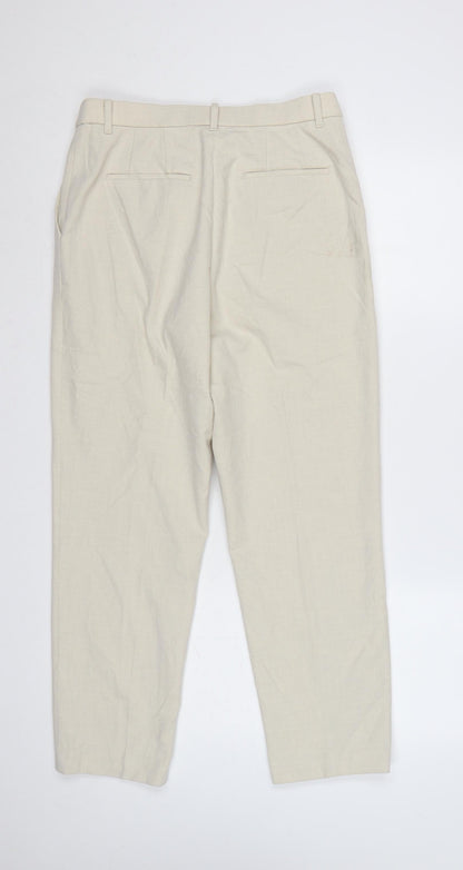 UNIQLO Women Beige Cropped Trousers M Polyester Blend