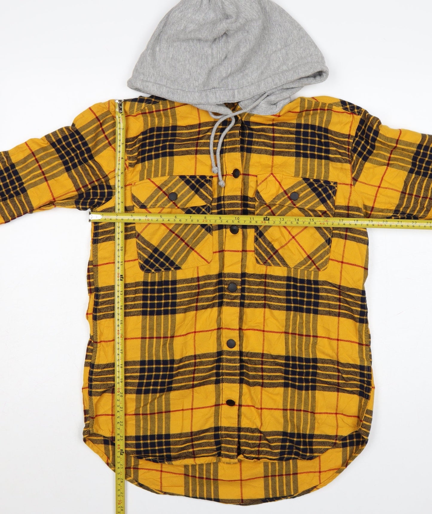 H&M Divided Women's Yellow Check Hooded Flannel Shirt Size 8