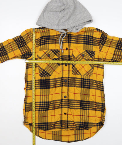 H&M Divided Women's Yellow Check Hooded Flannel Shirt Size 8