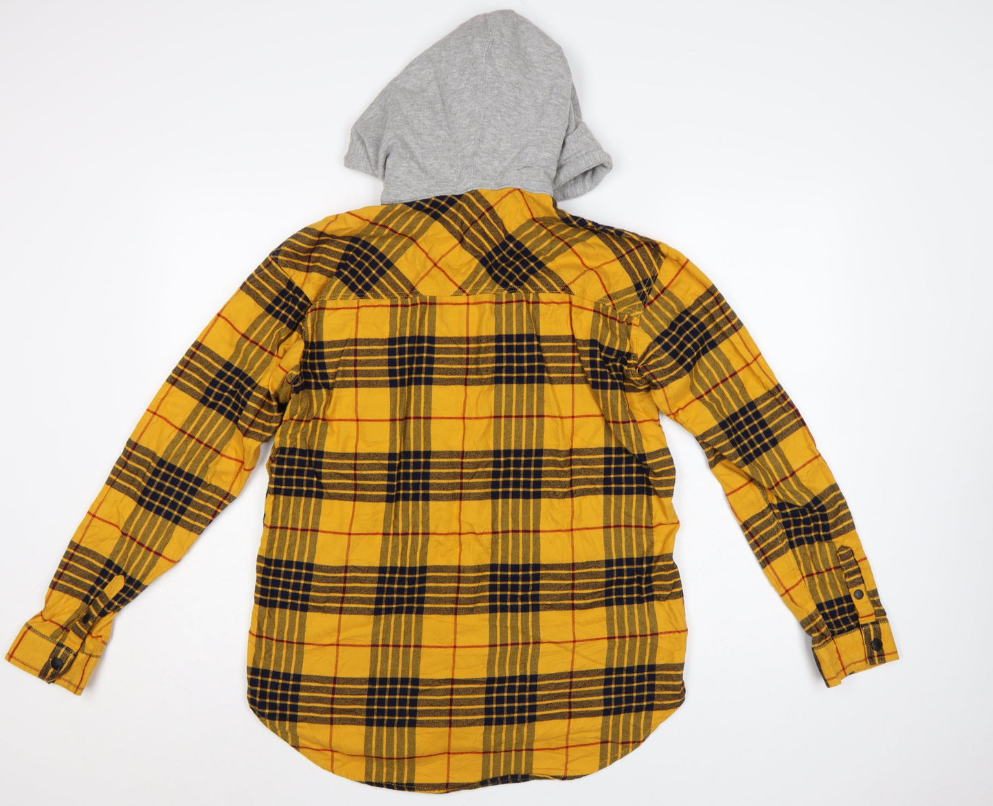 H&M Divided Women's Yellow Check Hooded Flannel Shirt Size 8