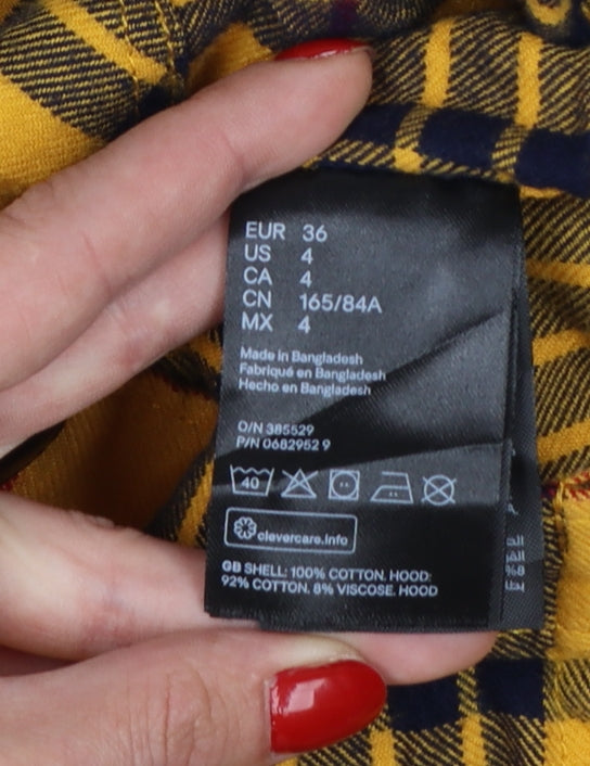 H&M Divided Women's Yellow Check Hooded Flannel Shirt Size 8