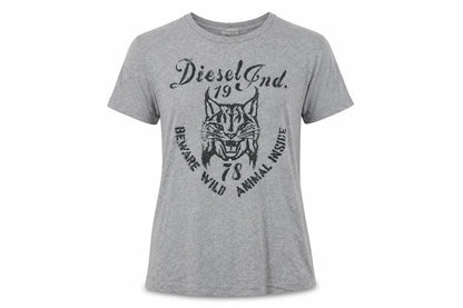 Diesel Women Grey Graphic Cotton T-Shirt M Crew Neck Short Sleeve