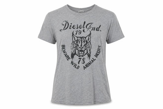 Diesel Women Grey Graphic Cotton T-Shirt M Crew Neck Short Sleeve