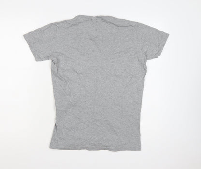Diesel Women Grey Graphic Cotton T-Shirt M Crew Neck Short Sleeve