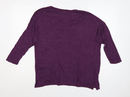 Fat Face Womens Purple 3/4 Sleeve V-Neck Relaxed Fit Top UK 12