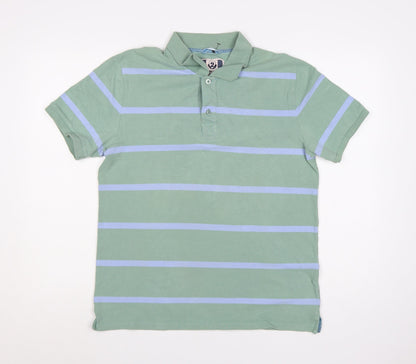 Next Men's Green Striped Polo Shirt Size M 100% Cotton Casual