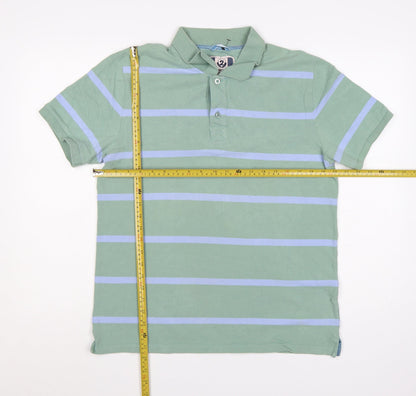 Next Men's Green Striped Polo Shirt Size M 100% Cotton Casual