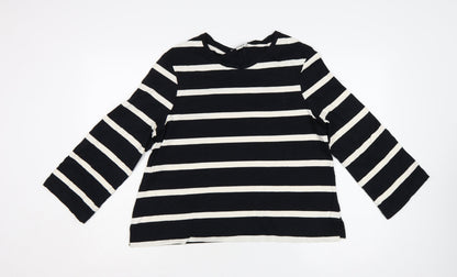 Jaeger Women Black Striped Cotton Long Sleeve Blouse Size 12