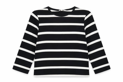 Jaeger Women Black Striped Cotton Long Sleeve Blouse Size 12